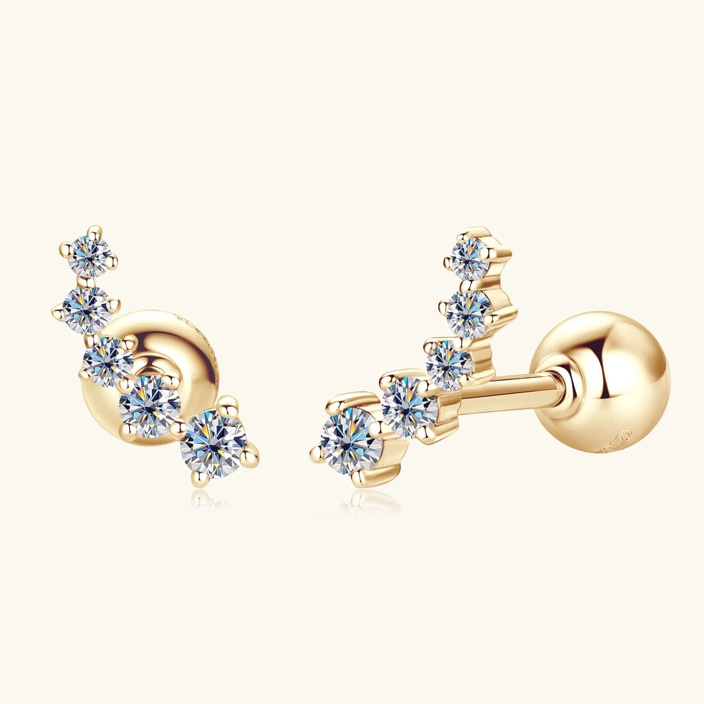 10K Solid Gold Moissanite Diamond Curved Earrings *Certified* (Free-Shipping)