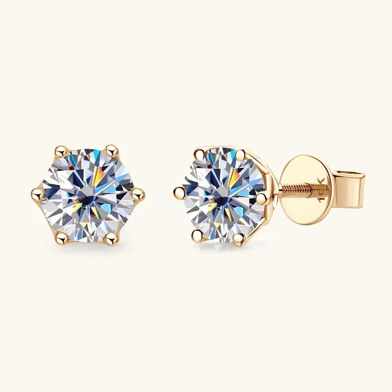 10K Solid Gold Round Cut Moissanite Diamond Earrings *Certified*