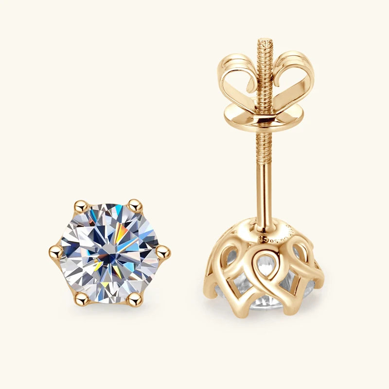 10K Solid Gold Round Cut Moissanite Diamond Earrings *Certified*