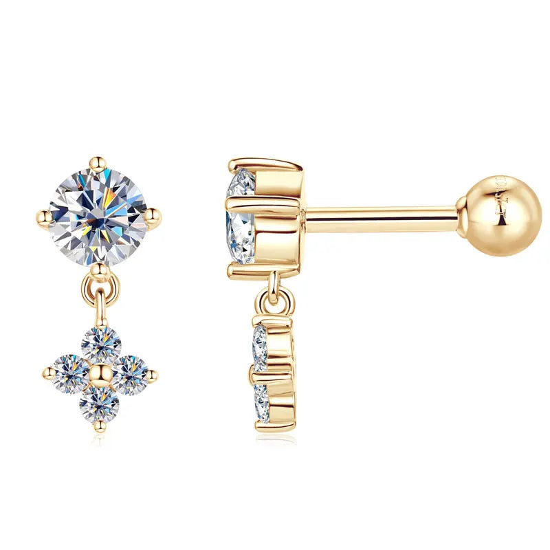 10K Solid Gold Moissanite Diamond Delicate and Petite Dangling Earrings