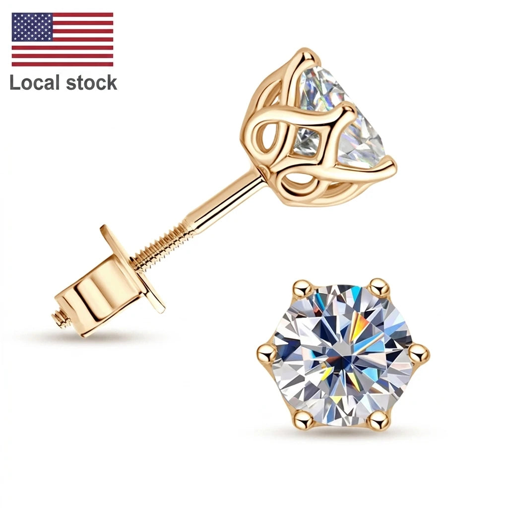 10K Solid Gold Round Cut Moissanite Diamond Earrings *Certified*