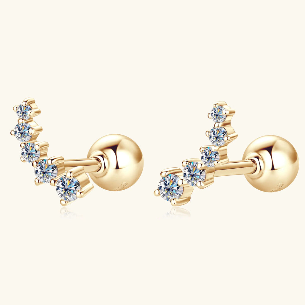 10K Solid Gold Moissanite Diamond Curved Earrings *Certified* (Free-Shipping)
