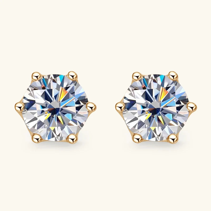 10K Solid Gold Round Cut Moissanite Diamond Earrings *Certified*
