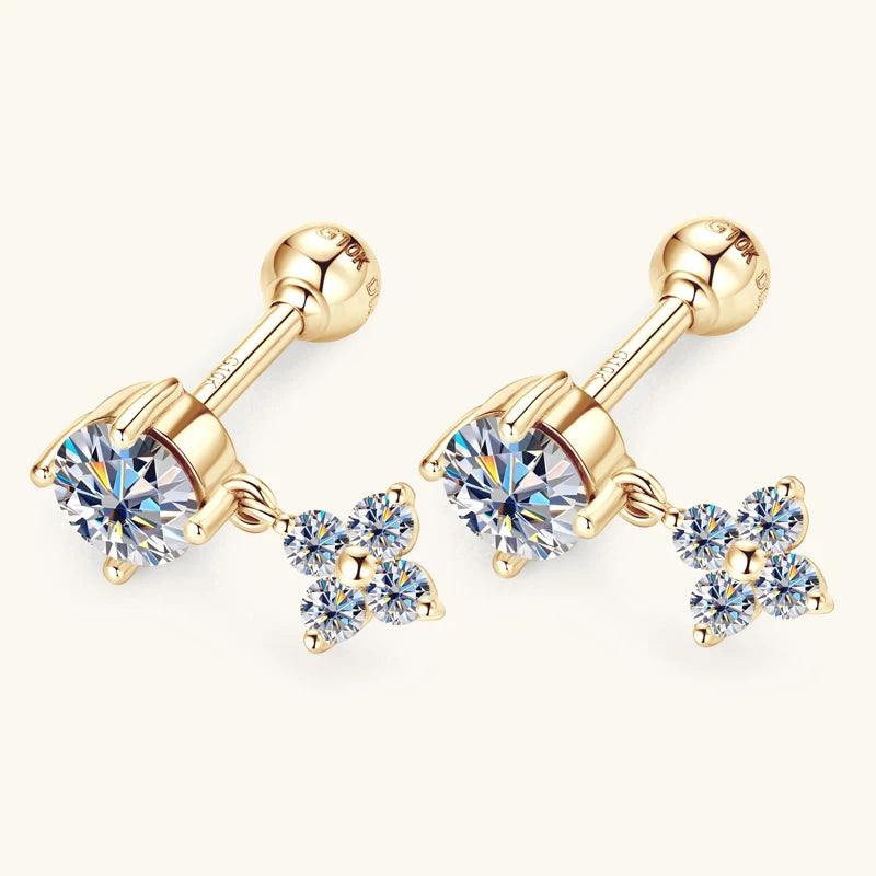10K Solid Gold Moissanite Diamond Delicate and Petite Dangling Earrings