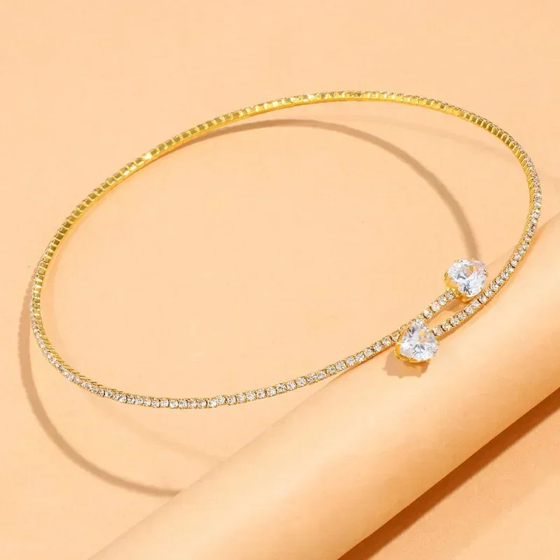 Rhinestone Heart Collar Choker Necklace - Simple Open Collar Necklace Torques Jewelry Accessories