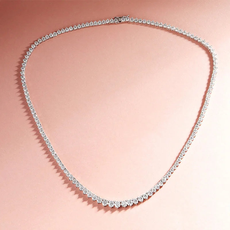 3 Claws Gradient Diamond Tennis Necklace Sterling Silver 925 Chain|Moissanite