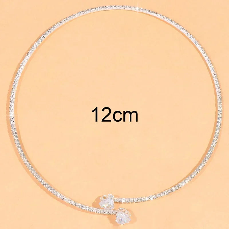 Rhinestone Heart Collar Choker Necklace - Simple Open Collar Necklace Torques Jewelry Accessories