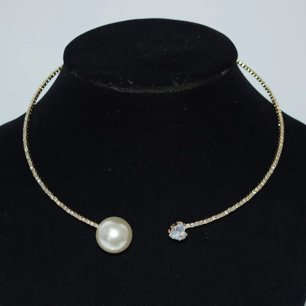 Rhinestone Heart Collar Choker Necklace - Simple Open Collar Necklace Torques Jewelry Accessories