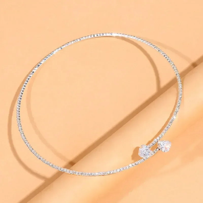 Rhinestone Heart Collar Choker Necklace - Simple Open Collar Necklace Torques Jewelry Accessories