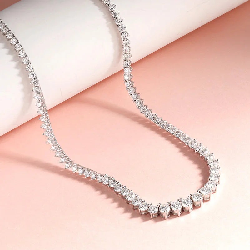 3 Claws Gradient Diamond Tennis Necklace Sterling Silver 925 Chain|Moissanite