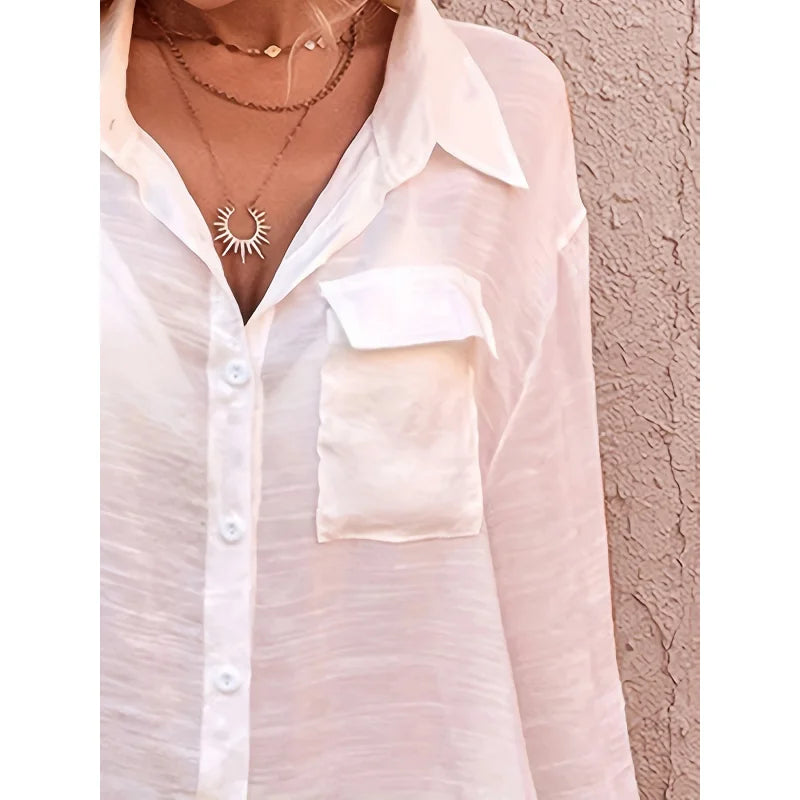 MOXDO Swimwear Cover-Up, Loose-Fit Shirt, Cardigan, Beach Vacation, Side Pockets, Beach, Pool, Seaside