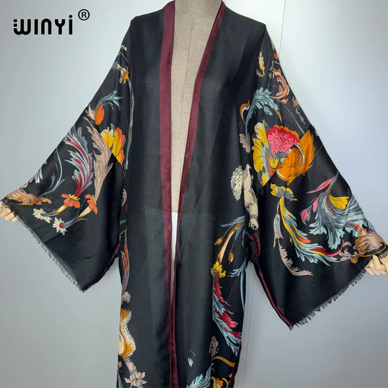 WINYI Luxury Africa boho kimono maxi dress beach cover up Cardigan maxi coat print