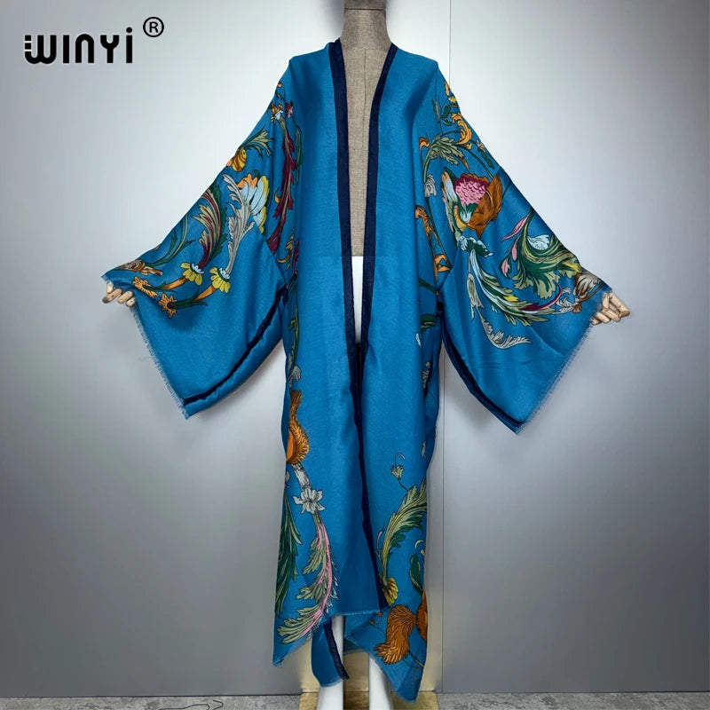 WINYI Luxury Africa boho kimono maxi dress beach cover up Cardigan maxi coat print