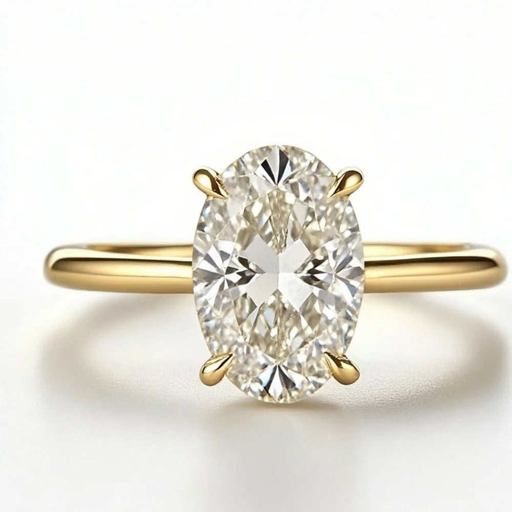 Oval Diamond Four-Claw Wedding Ring — Women's Fashion