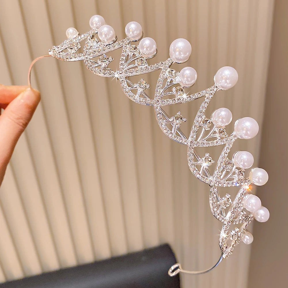 Pearl Crown Headband — Princess Style Birthday Accessory