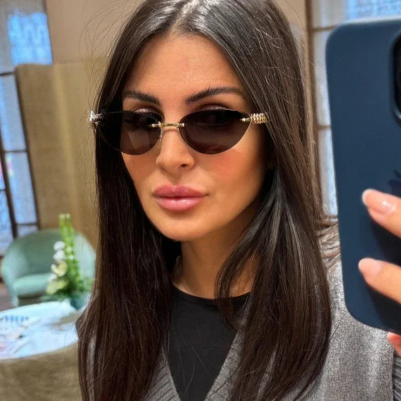 Cat Eye Rimless Sunglasses — Women's Luxury Oval Frame