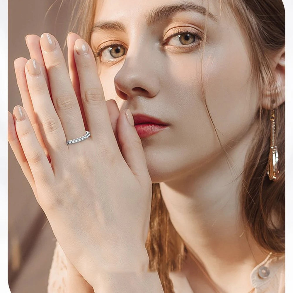 Diamond Eternity Band — 18K White Gold, 925 Silver, Moissanite