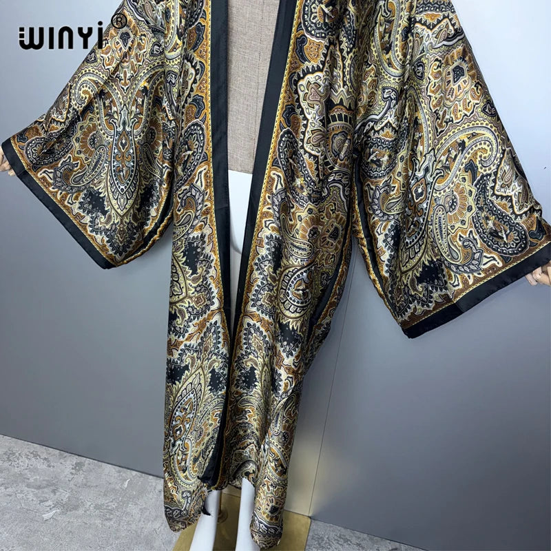 WINYI kimono summer Cardigan africa beach cover-ups retro beach outfits for women holiday kaftans boho woman clothing dresses