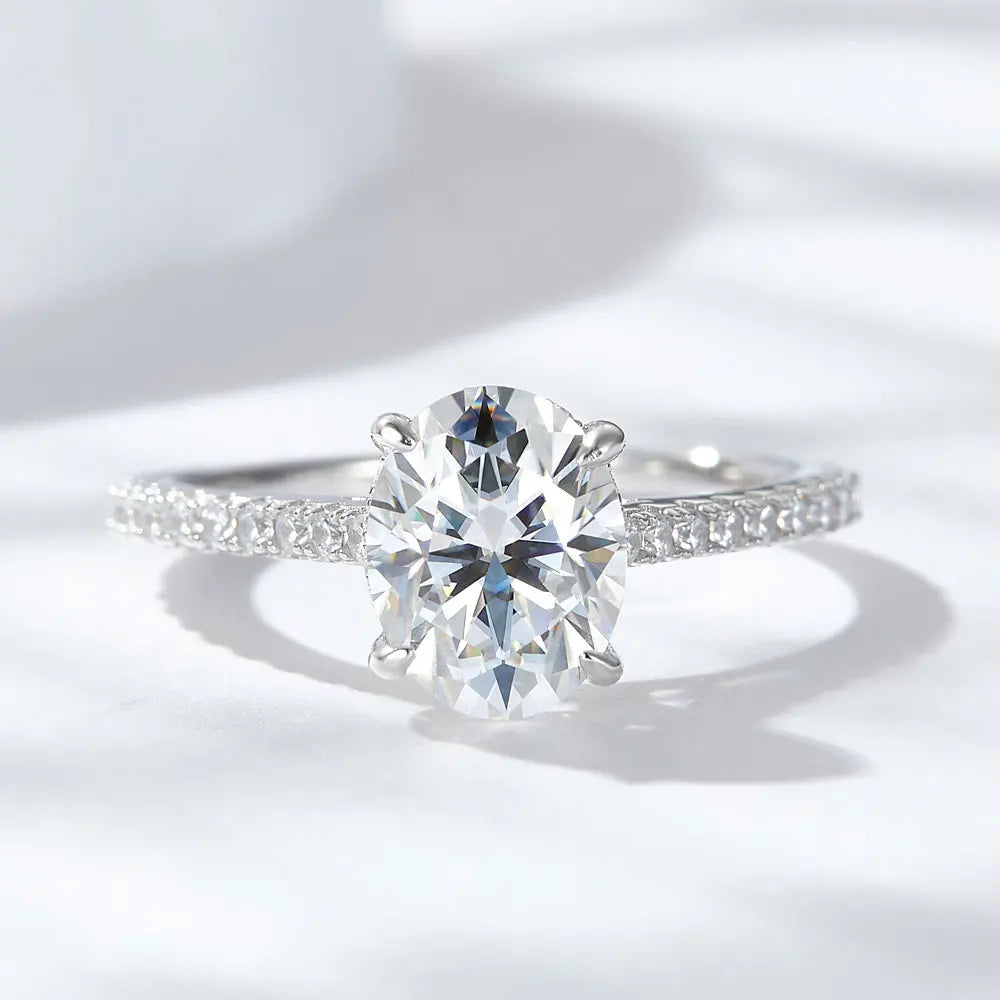 Oval Cut Moissanite Diamond Engagement Ring — 925 Silver, 18K Gold