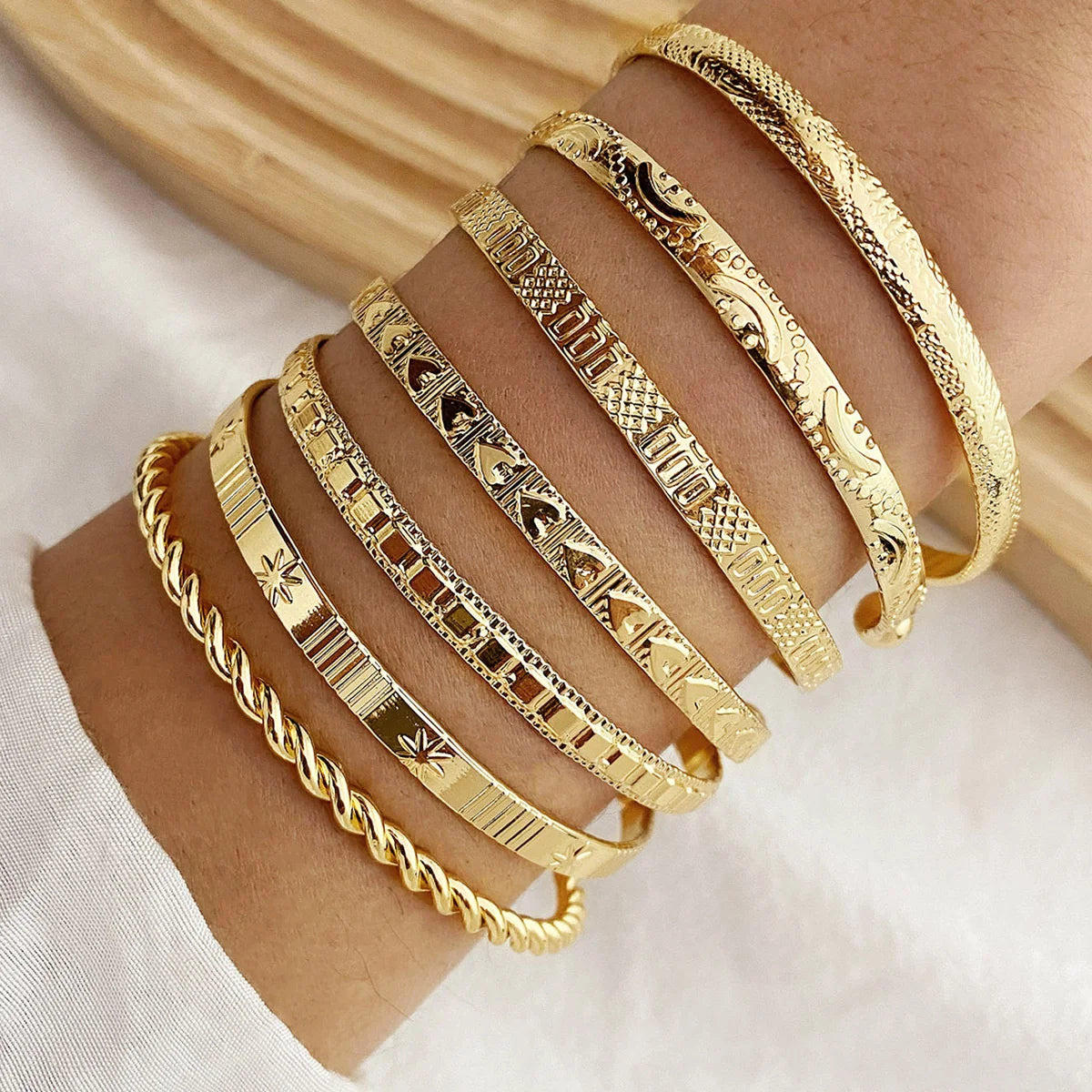 Gold Punk Bangle Set for Women — 7 Pieces