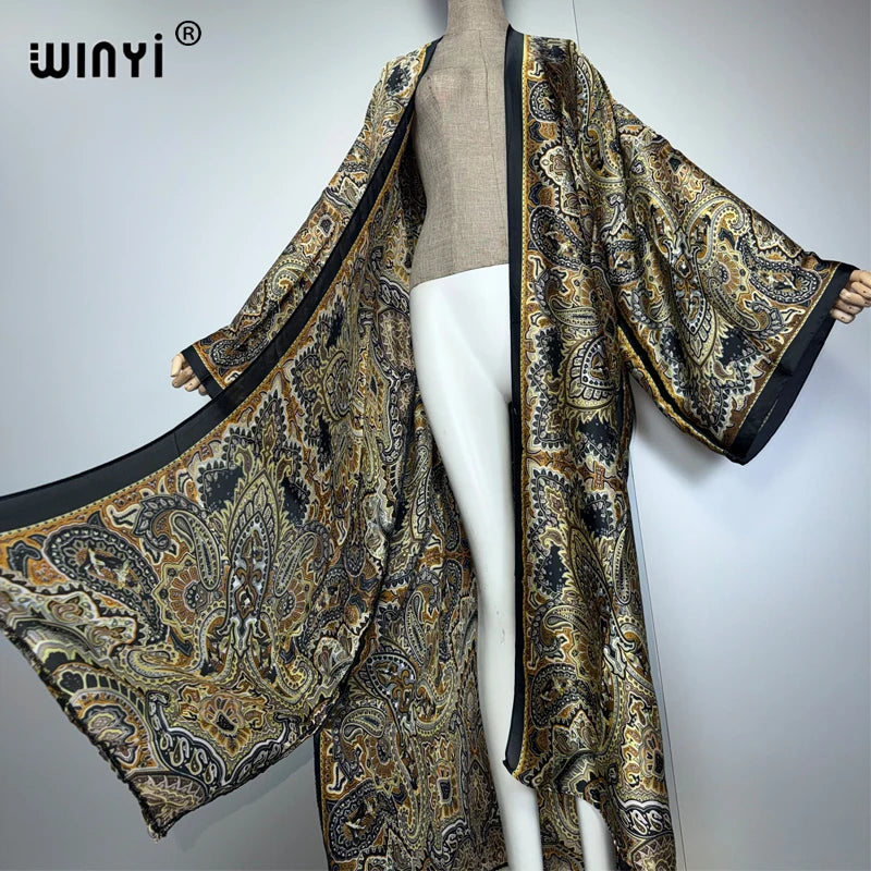 WINYI kimono summer Cardigan africa beach cover-ups retro beach outfits for women holiday kaftans boho woman clothing dresses