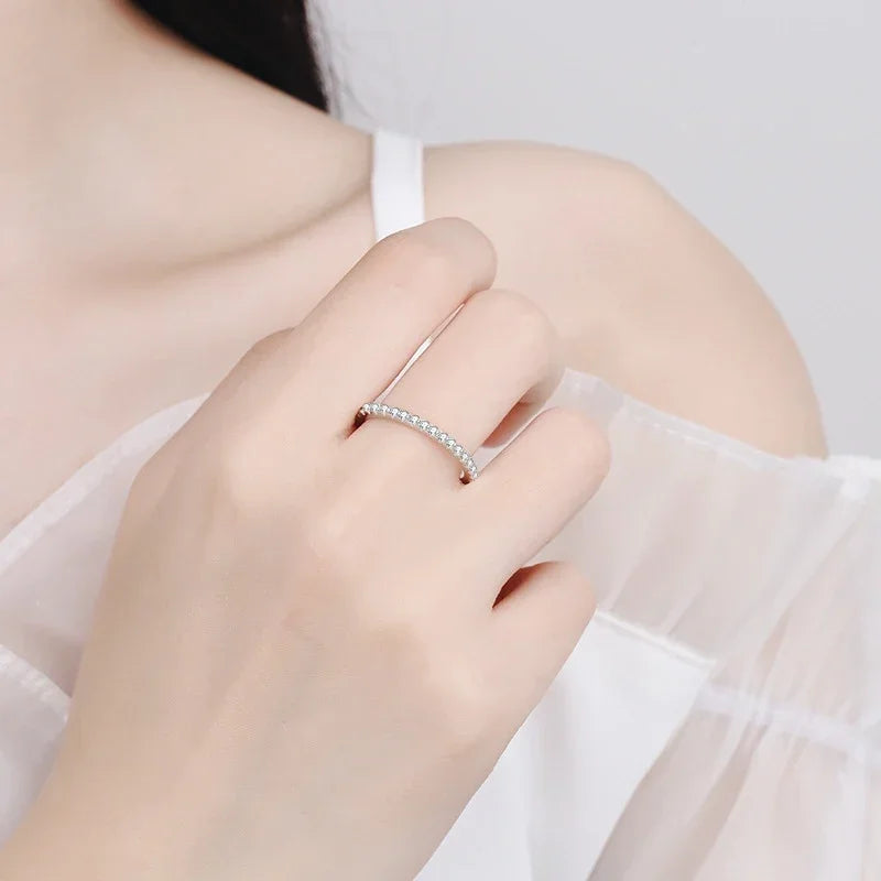Moissanite Wedding Band — 925 Silver, Stackable Ring