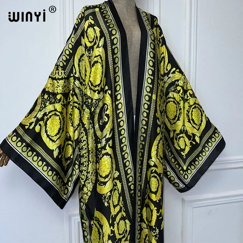 WINYI Africa boho print Kimono Cardigans kaftan beach cover up evening dress maxi coat