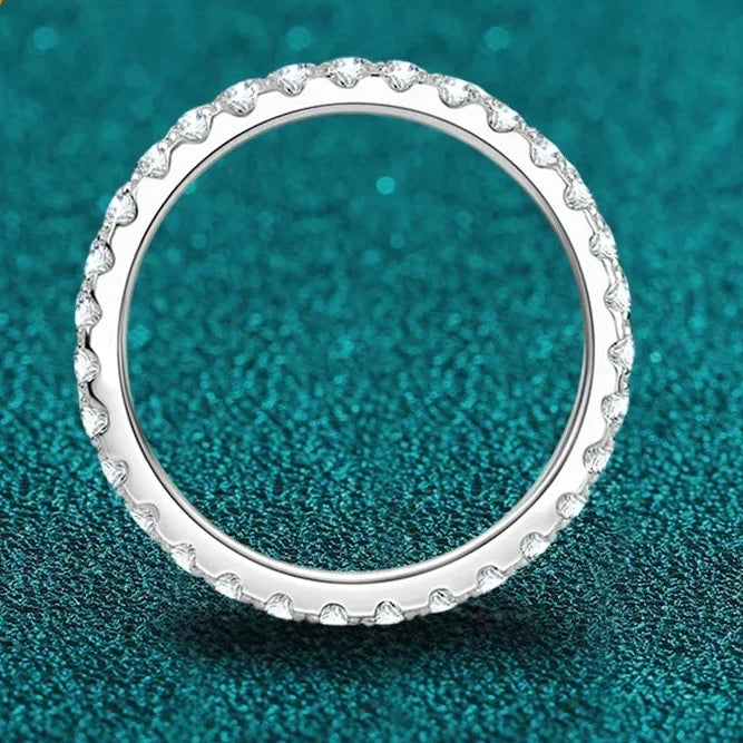 Moissanite Wedding Band — 925 Silver, Stackable Ring