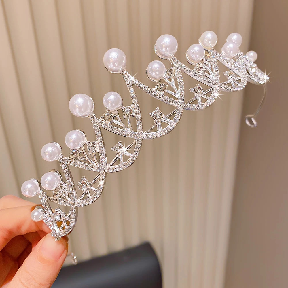 Pearl Crown Headband — Princess Style Birthday Accessory