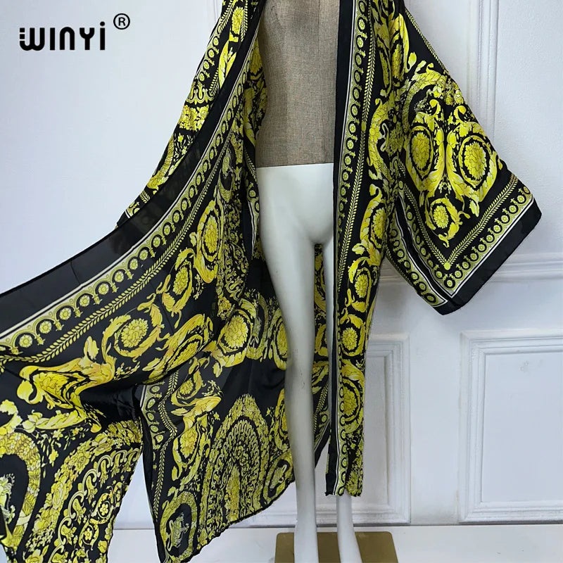 WINYI Africa boho print Kimono Cardigans kaftan beach cover up evening dress maxi coat