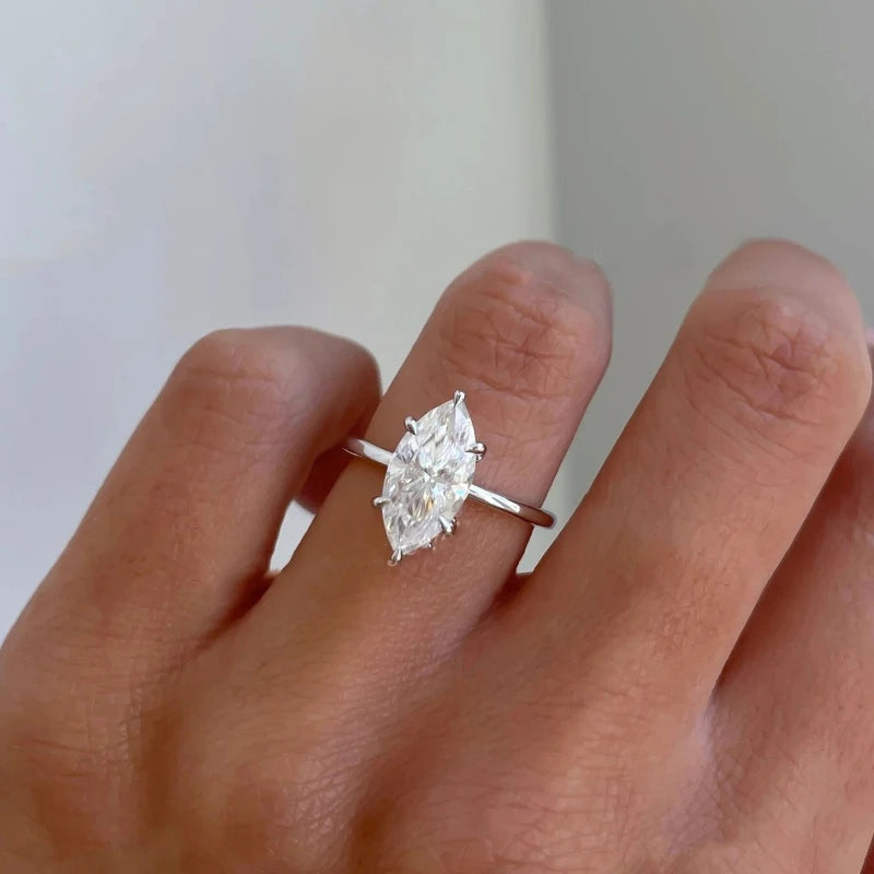 Marquise Diamond Ring — 925 Sterling Silver, GRA Certified Moissanite