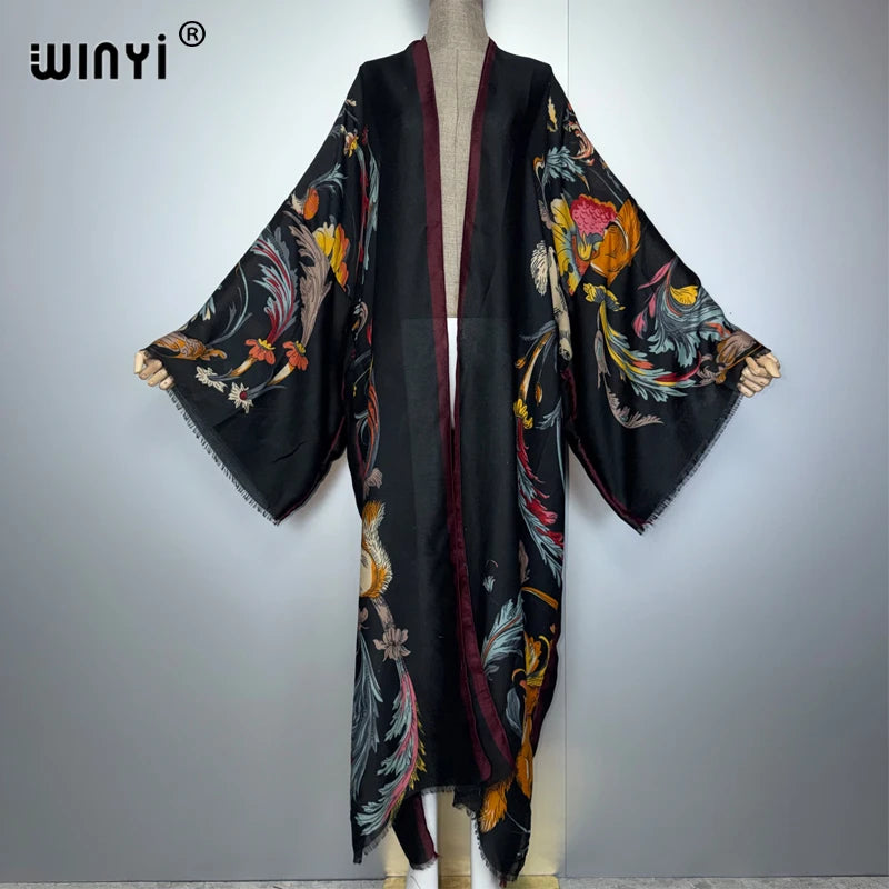 WINYI Luxury Africa boho kimono maxi dress beach cover up Cardigan maxi coat print